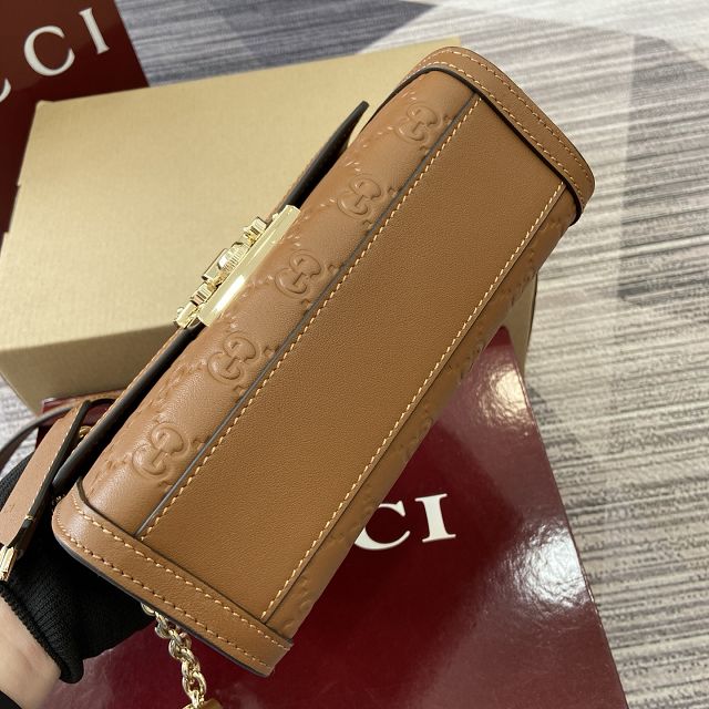 GG original calfskin padlock small top handle bag 838999 brown