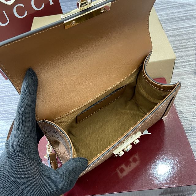 GG original calfskin padlock small top handle bag 838999 brown