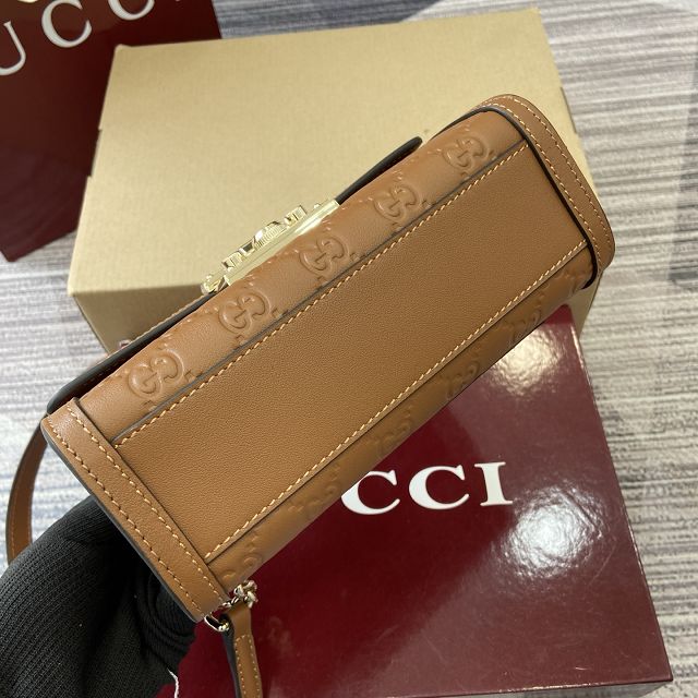 GG original calfskin padlock small top handle bag 838999 brown