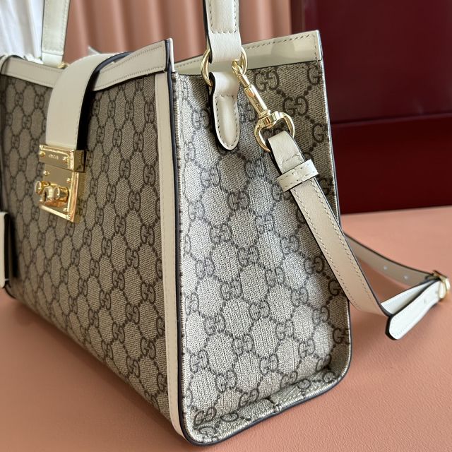 GG original fabric padlock large top handle bag 838991 white