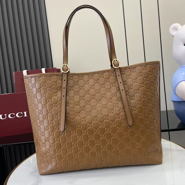GG original calfskin emblem large tote bag 847455 brown