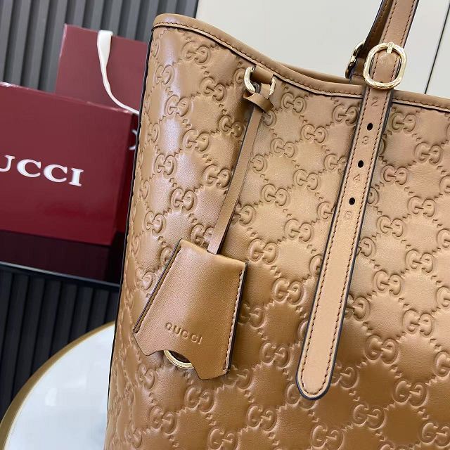 GG original calfskin emblem large tote bag 847455 brown