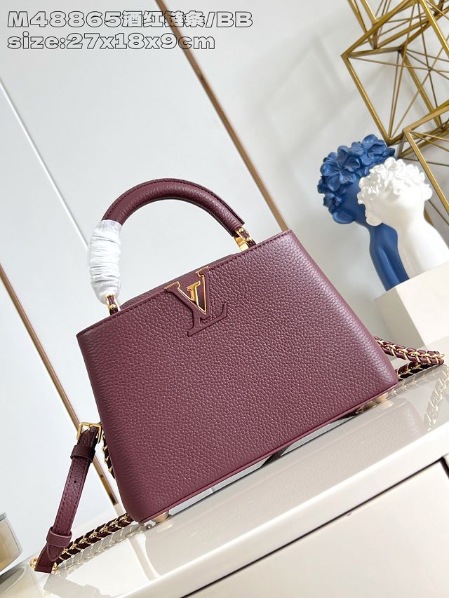Louis vuitton original calfskin capucines BB handbag M21103 bordeaux
