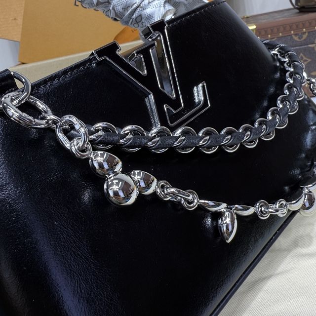 Louis vuitton original calfskin capucines east-west mini handbag M25473 black