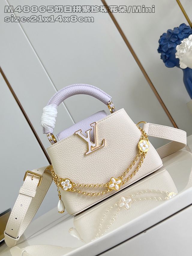 Louis vuitton original calfskin capucines mini handbag M15117 beige&purple 