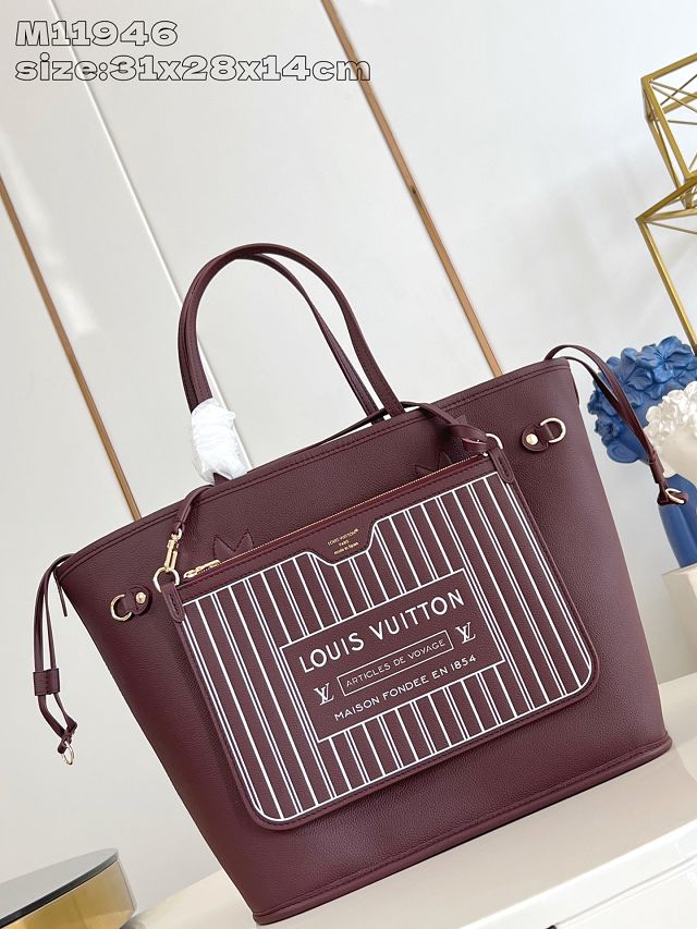 Louis vuitton original calfskin&canvas neverfull Inside out MM M25663 garnet