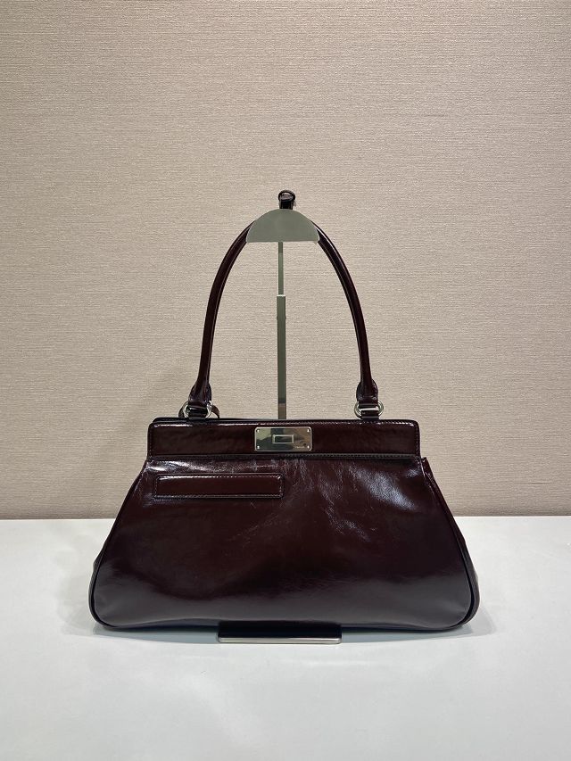 Prada original calfskin medium tote bag 1BA846 dark brown