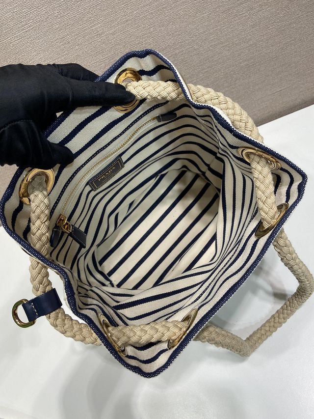 Prada original fabric mariner small bucket bag 1BE082 blue