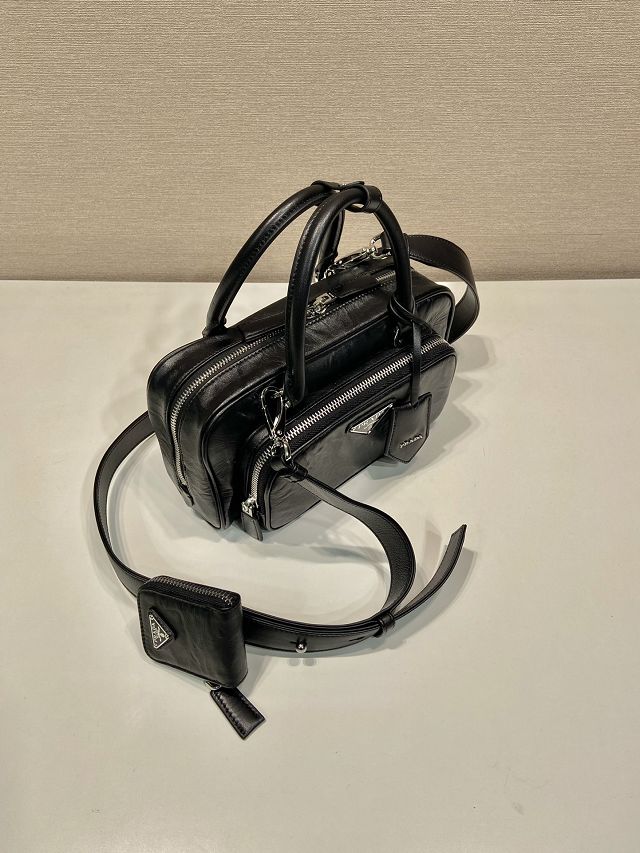 Prada original lambskin small boston bag 1BB099 black 