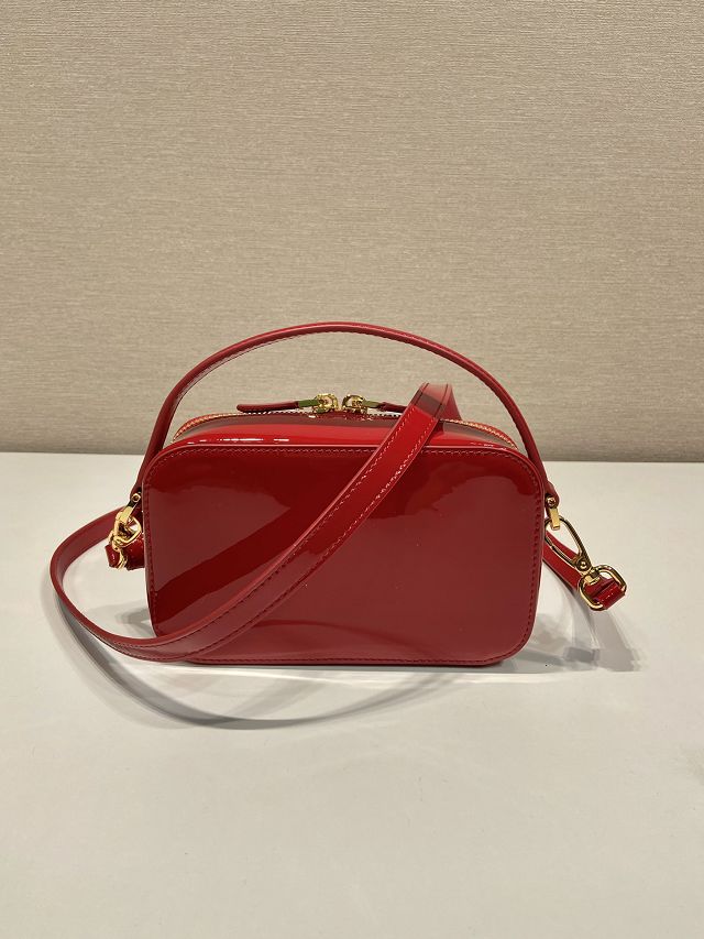 Prada original patent calfskin mini top handle bag 1BH206 red