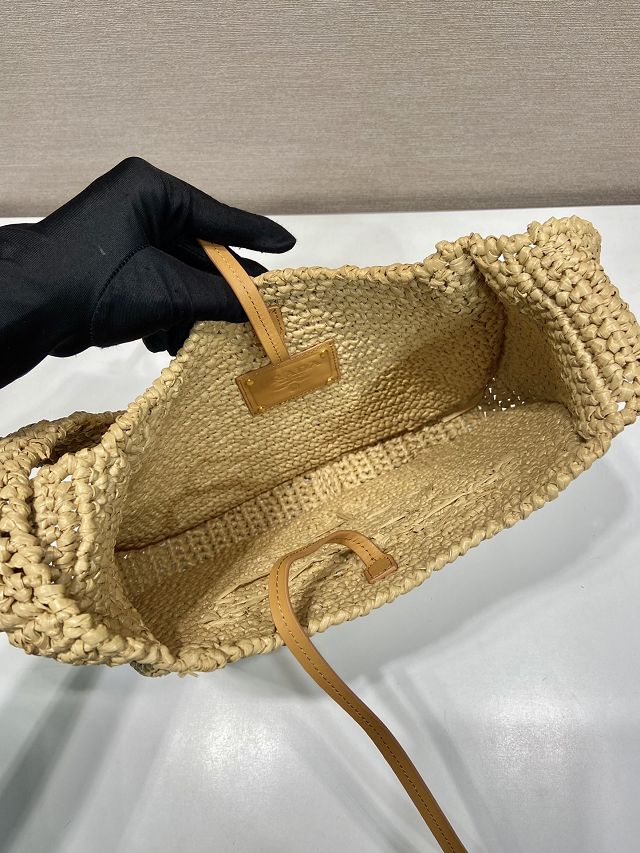 Prada original raffia crochet shoulder bag 1BG186 beige