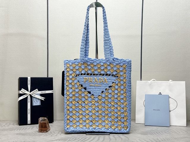 Prada original raffia crochet tote bag 1BG393