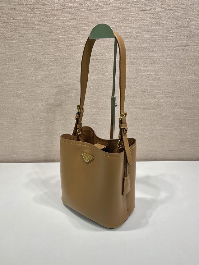 Prada original soft calfskin small bucket bag 1BE080 brown