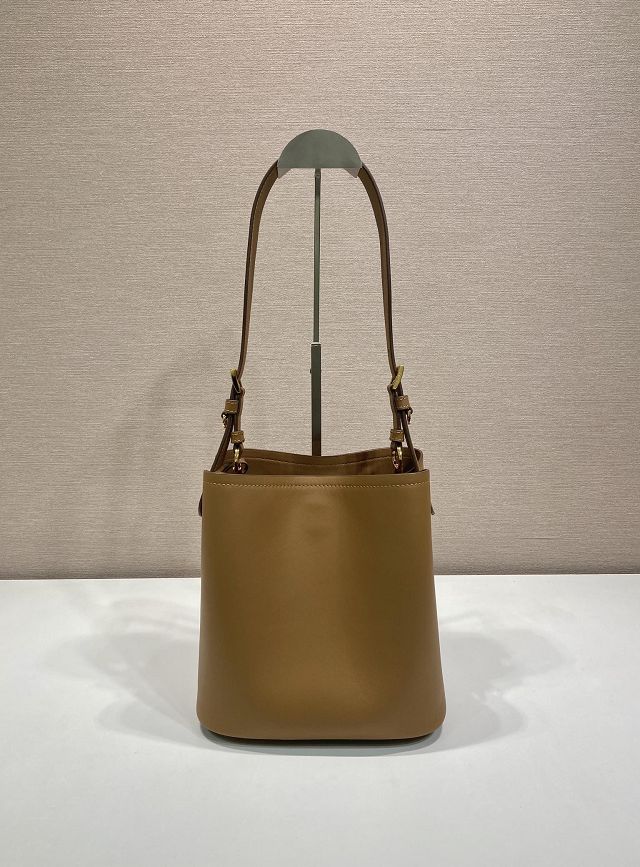 Prada original soft calfskin small bucket bag 1BE080 brown