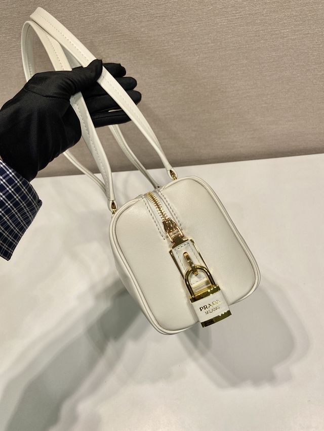 Prada original soft calfskin top handle bag 1BB127 white