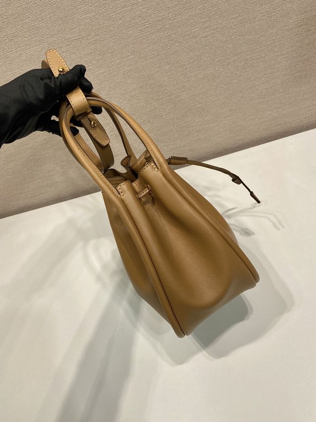 Prada original calfskin bucket bag 1BE087 brown