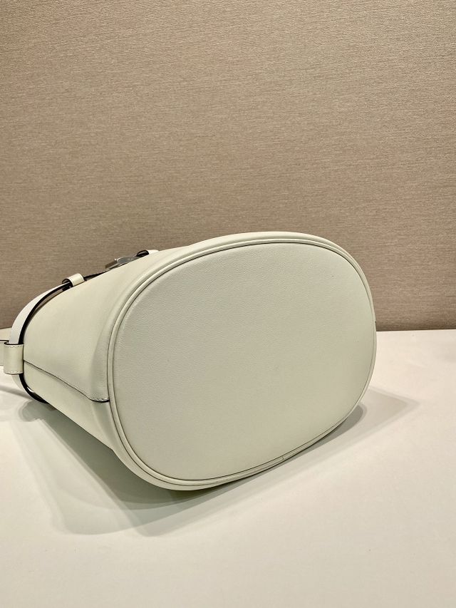 Prada original  calfskin bucket bag with belt 1BE085 white