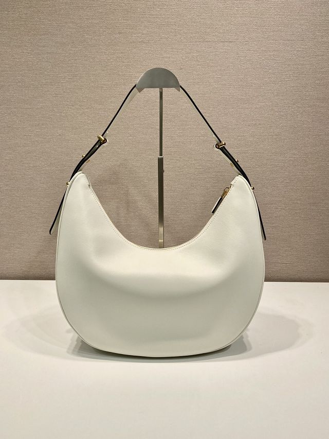 Prada original calfskin large hobo bag 1BC212 white