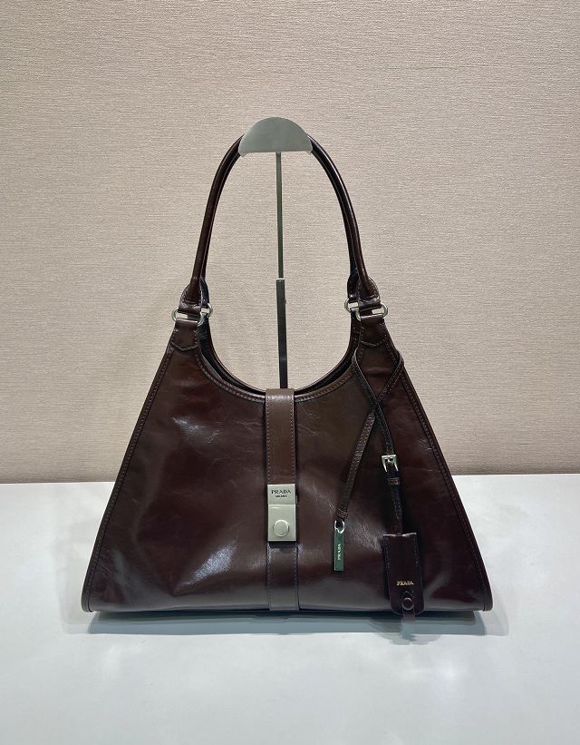 Prada original calfskin large tote bag 1BG570 dark brown