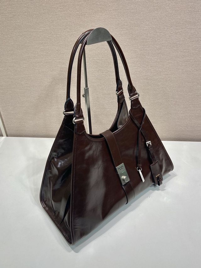 Prada original calfskin large tote bag 1BG570 dark brown
