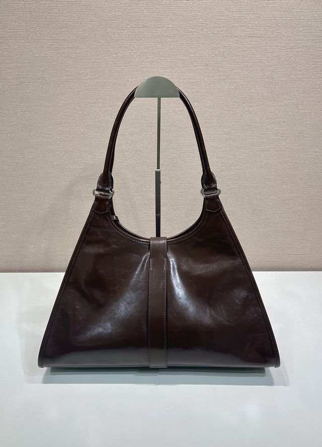 Prada original calfskin large tote bag 1BG570 dark brown