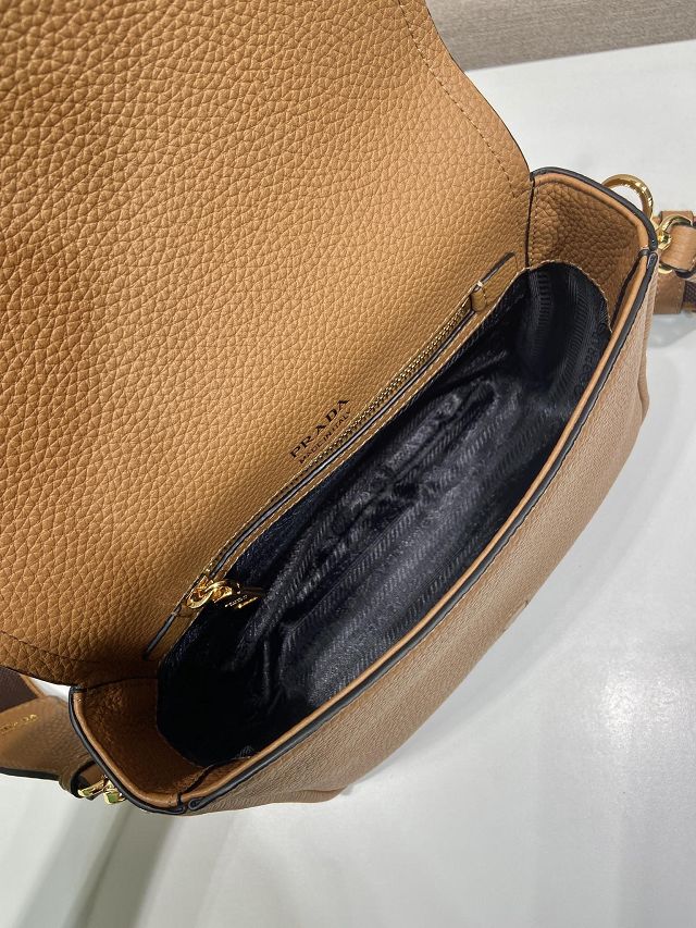 Prada original calfskin small shoulder bag 1BD314 brown