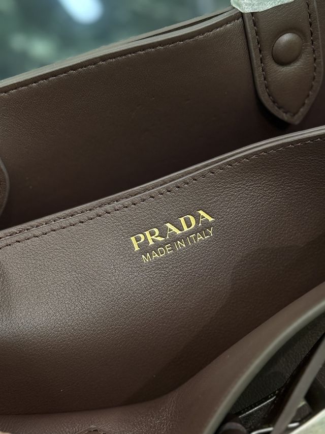 Prada original calfskin tote bag with belt 1BA434 dark brown