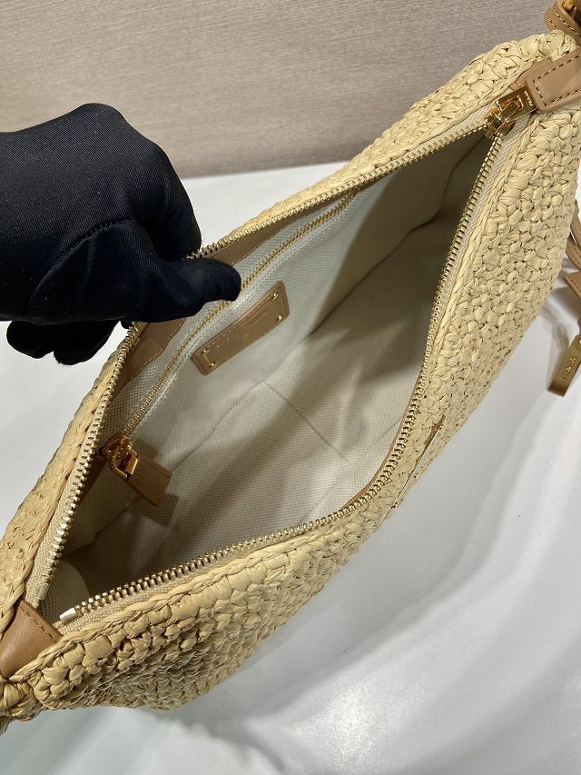 Prada original raffia aimee medium crochet bag 1BC247 beige