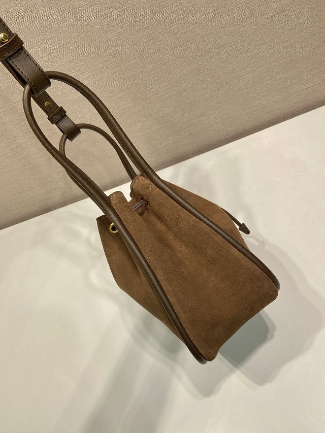 Prada original suede calfskin bucket bag 1BE087 brown