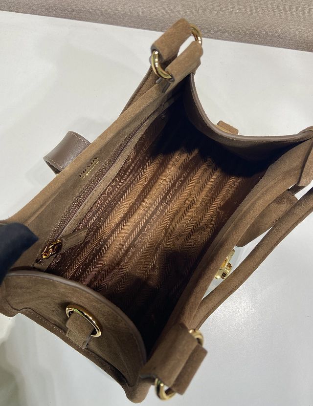 Prada original suede calfskin mini tote bag 1BG580 brown