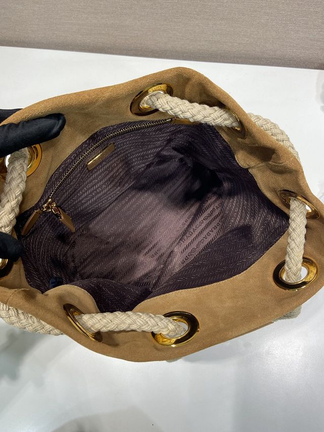 Prada original suede mariner small bucket bag 1BE082 brown