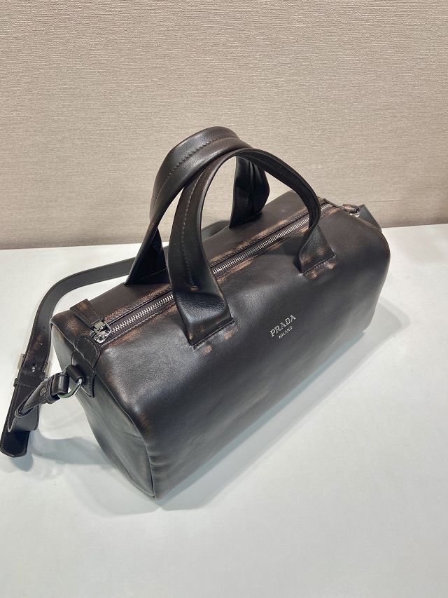 Prada original calfskin duffle bag 2VC046 dark brown