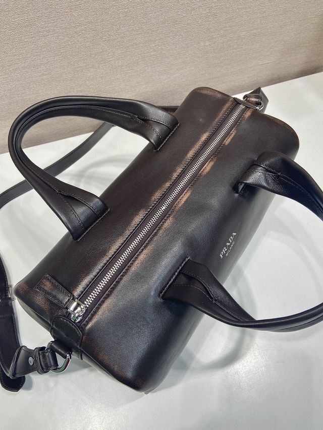 Prada original calfskin duffle bag 2VC046 dark brown