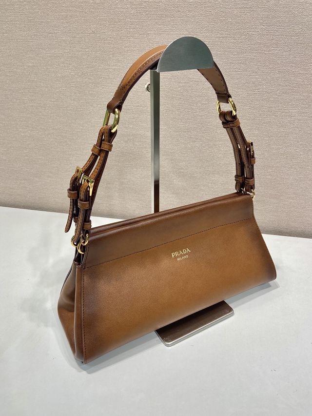 Prada original calfskin top handle bag 1BC262 brown