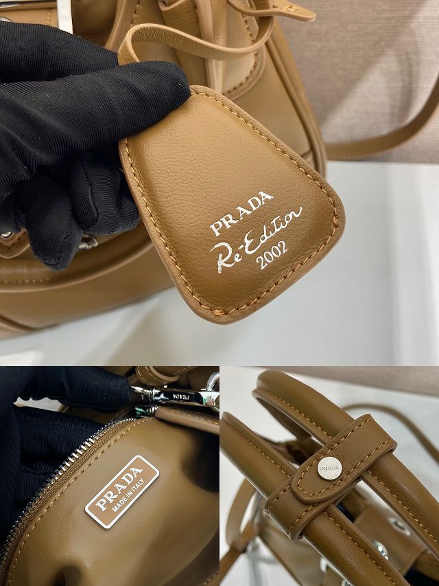 Prada original lambskin small top handle bag 1BA381 brown