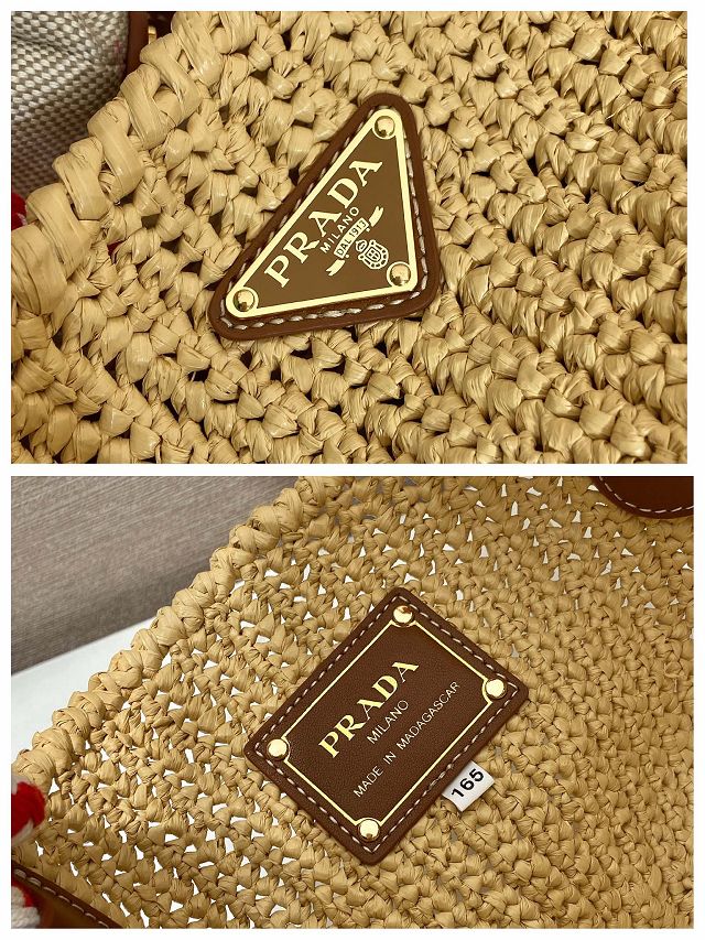 Prada original raffia crochet basket bag 1BA463 beige
