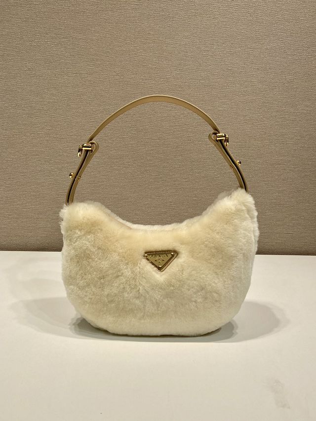 Prada original shearling arque shoulder bag 1BC194 beige