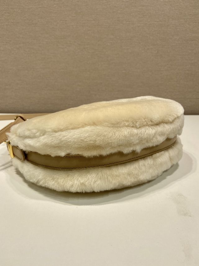 Prada original shearling arque shoulder bag 1BC194 beige