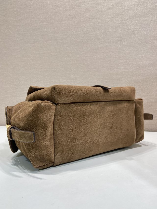 Prada original suede explore medium tote bag 1BG596 dark brown