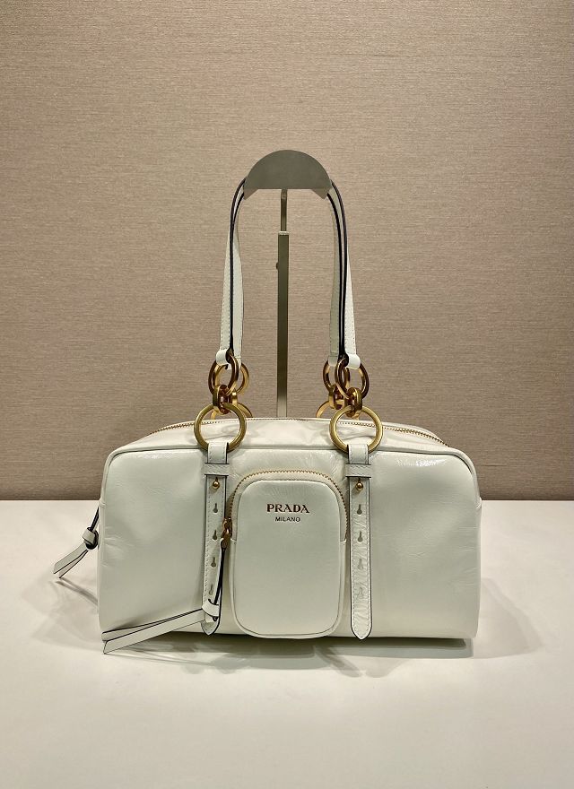 Prada original calfskin medium shoulder bag 1BB138 white