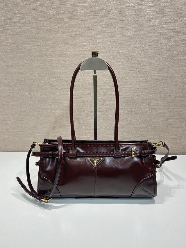 Prada original calfskin bonnie medium tote bag 1BA426 burgundy