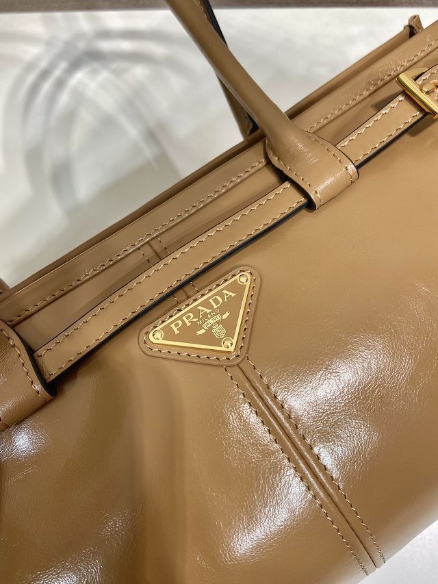 Prada original calfskin bonnie medium tote bag 1BA426 caramel