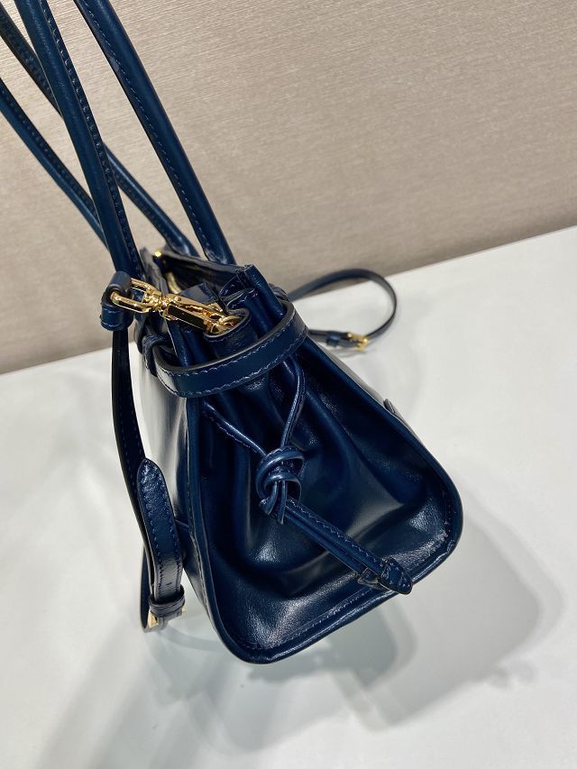 Prada original calfskin bonnie medium tote bag 1BA426 dark blue