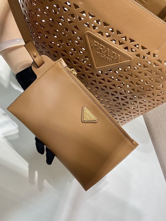 Prada original calfskin medium tote bag 1BG503 caramel