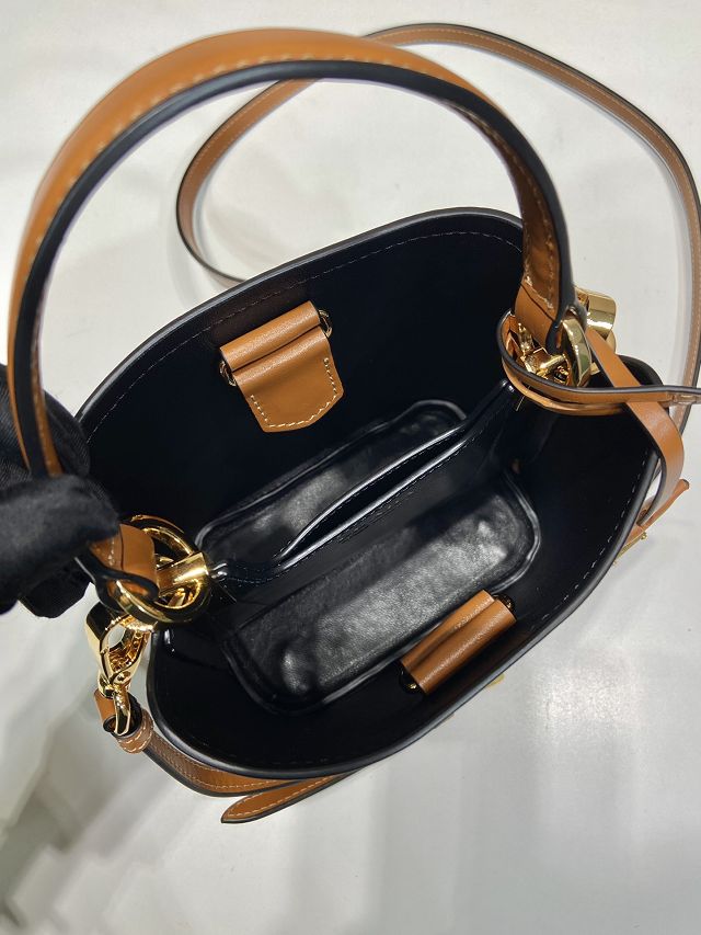 Prada original calfskin mini bucket bag 1BA373 brown