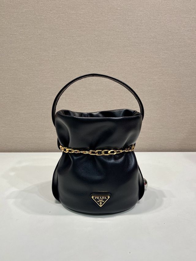 Prada original lambskin petit sac noir mini bucket bag 1BE088 black