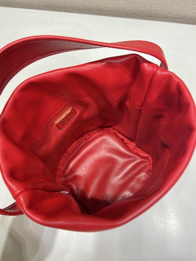 Prada original lambskin petit sac noir mini bucket bag 1BE088 red