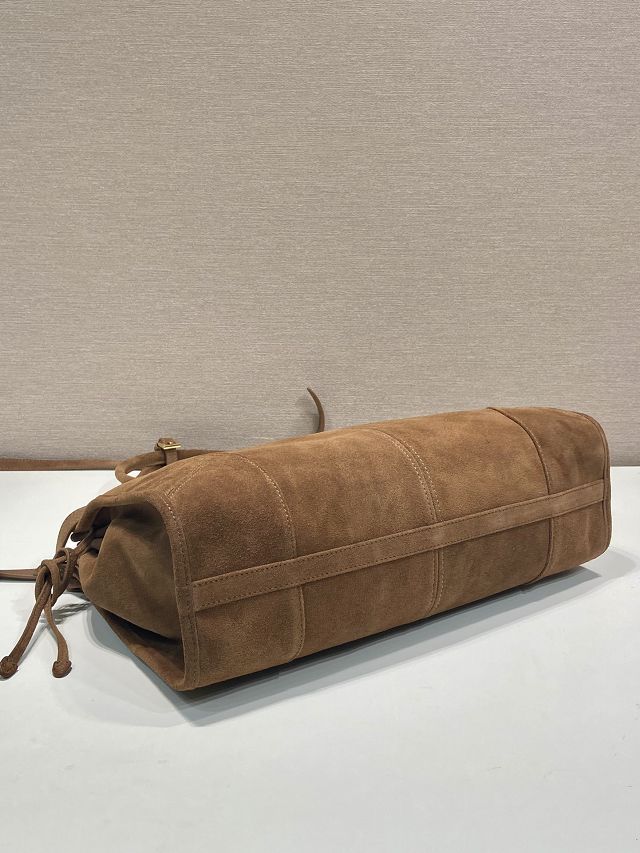 Prada original suede bonnie large tote bag 1BA433 dark brown