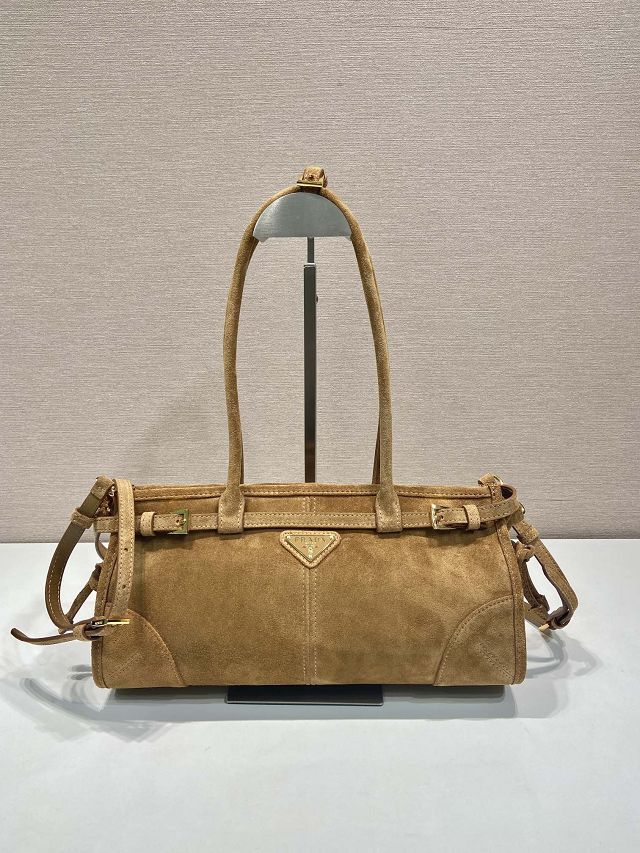 Prada original suede bonnie medium tote bag 1BA426 brown