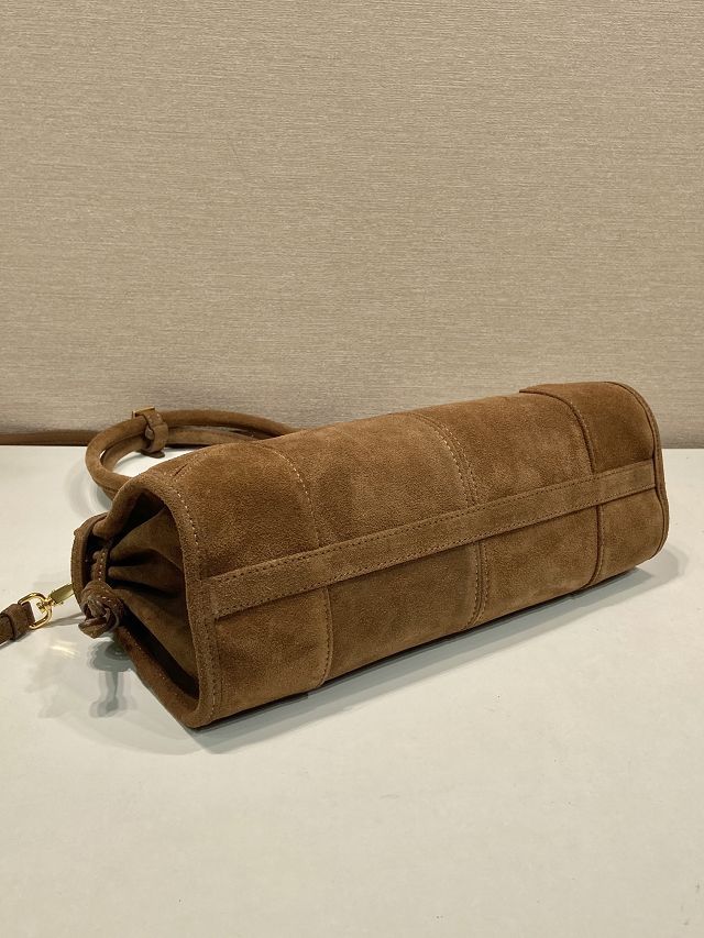 Prada original suede bonnie medium tote bag 1BA426 dark brown